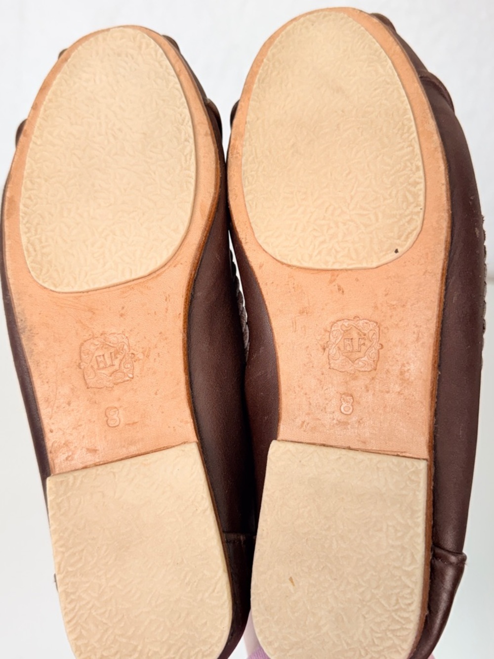 Women's Brown Ankle-Strap Leather Ballet Flats - Picture 11 of 15